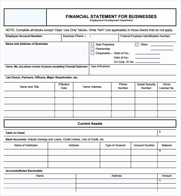 Free Financial Statement Template Fresh Personal Financial Statement form – 7 Free Samples