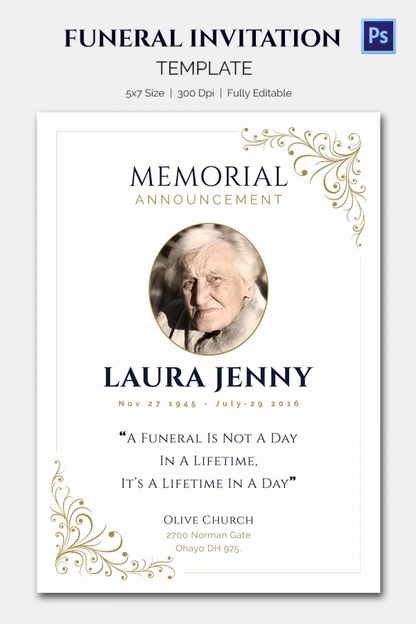 Free Funeral Announcement Template Fresh 15 Funeral Invitation Templates – Free Sample Example
