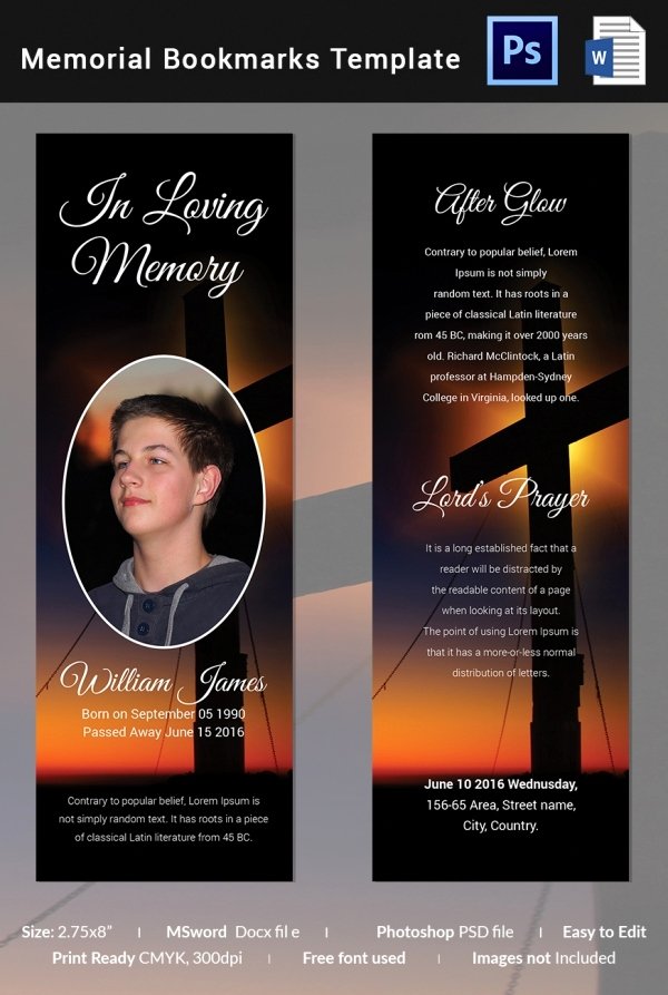 Free Memorial Card Template Fresh 21 Funeral Bookmark Templates Word Psd