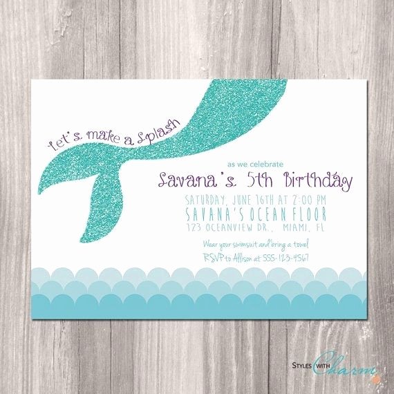 Free Mermaid Invitation Template New Turquoise Glitter Mermaid Birthday Invitation Girly
