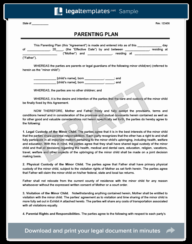 Free Parenting Plan Template Beautiful Download Child Custody Visitation and Child Support