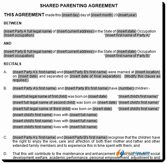 Free Parenting Plan Template Lovely Child Support and Parenting Plan Agreement Template