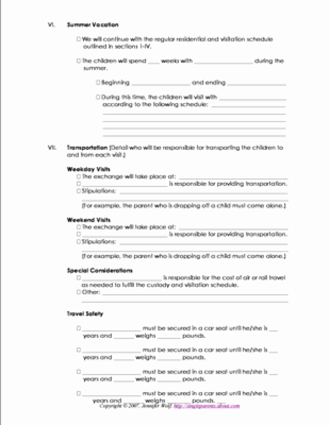 Free Parenting Plan Template Luxury Free Printable forms for Single Parents