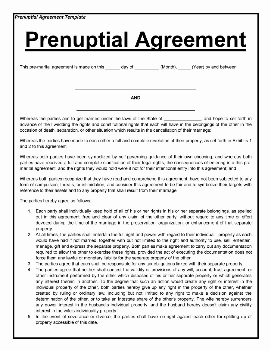 Free Prenup Agreement Template Elegant 31 Free Prenuptial Agreement Samples &amp; forms Free