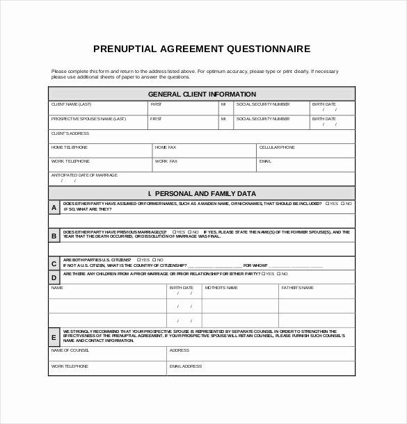 Free Prenup Agreement Template Luxury 10 Prenuptial Agreement Templates – Free Sample Example