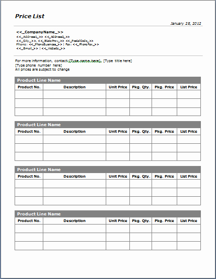 Free Price List Template Stcharleschill Template