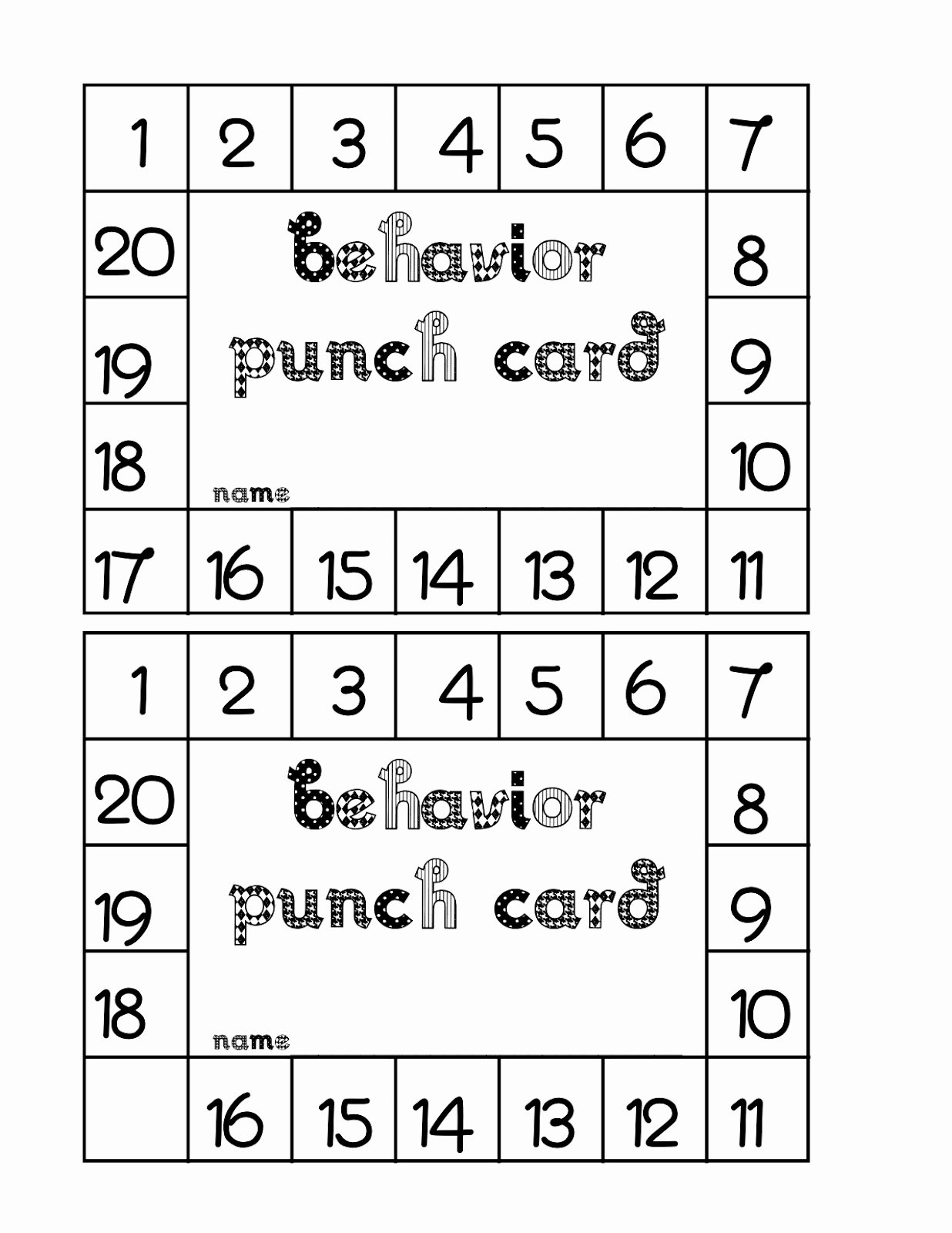Free Punch Cards Template New Behavior Punch Card Classroom Freebies