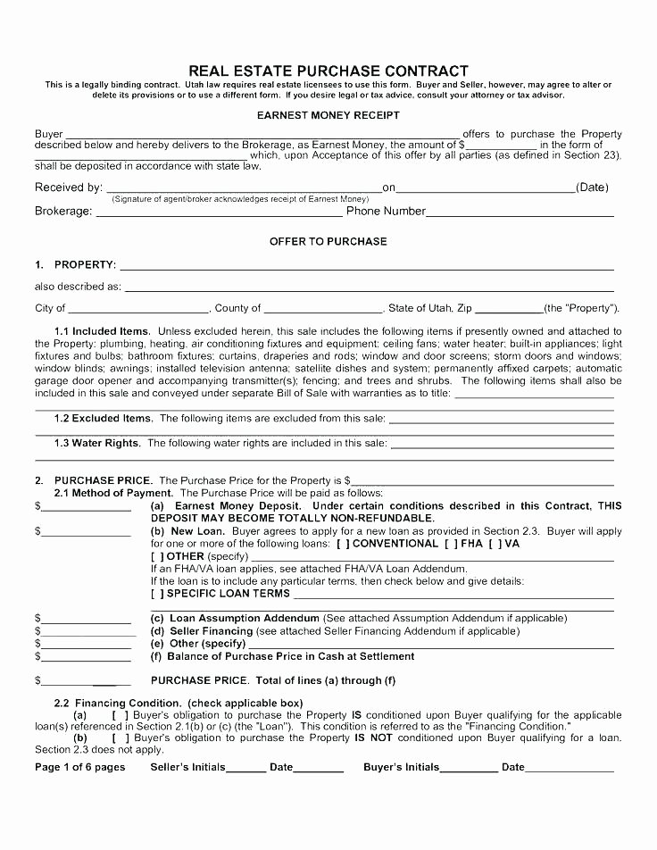 Free Purchase Agreement Template Lovely Earnest Money Agreement form Template Lending Contract