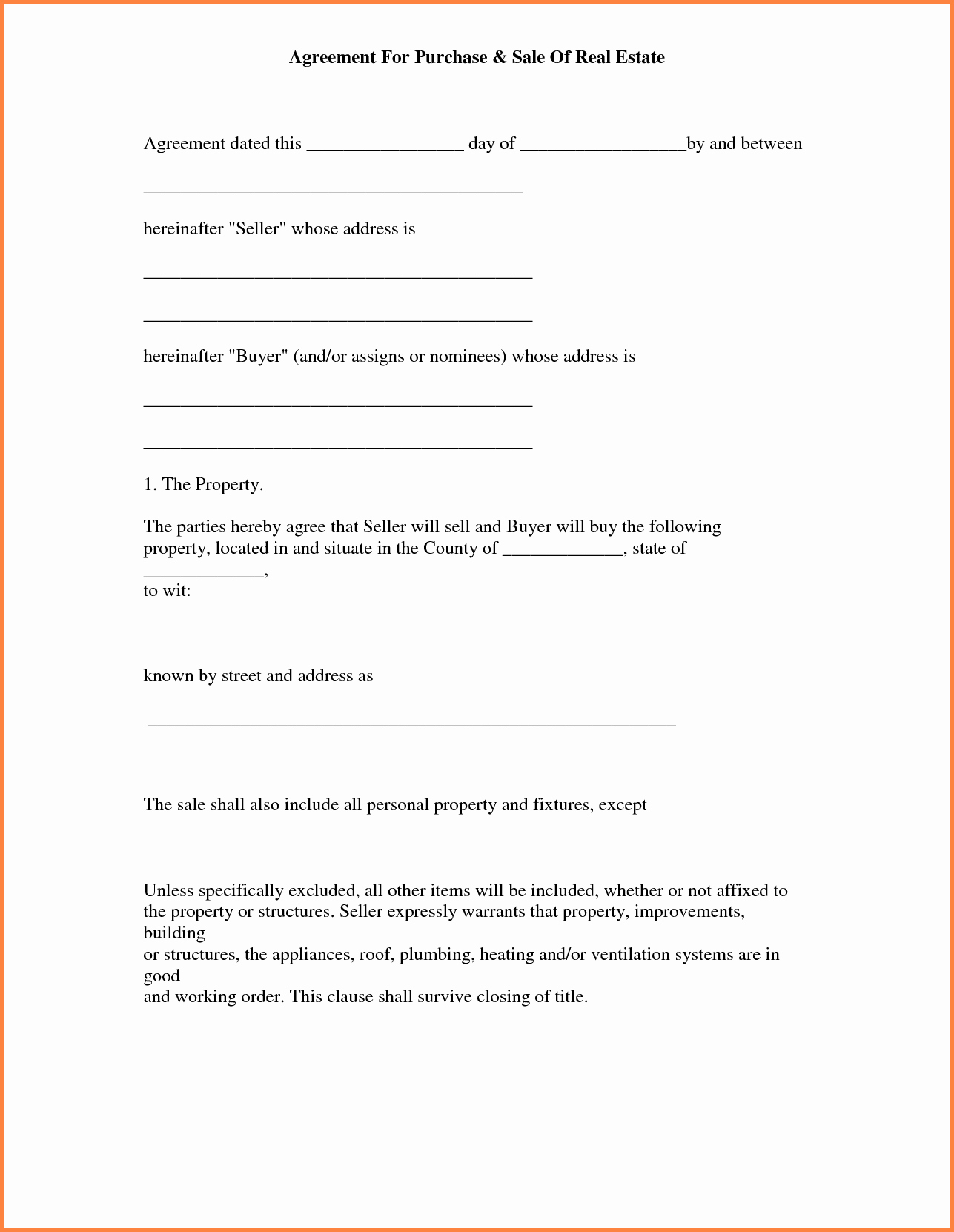 Free Purchase Agreement Template New Free Real Estate Purchase and Sale Agreement Template