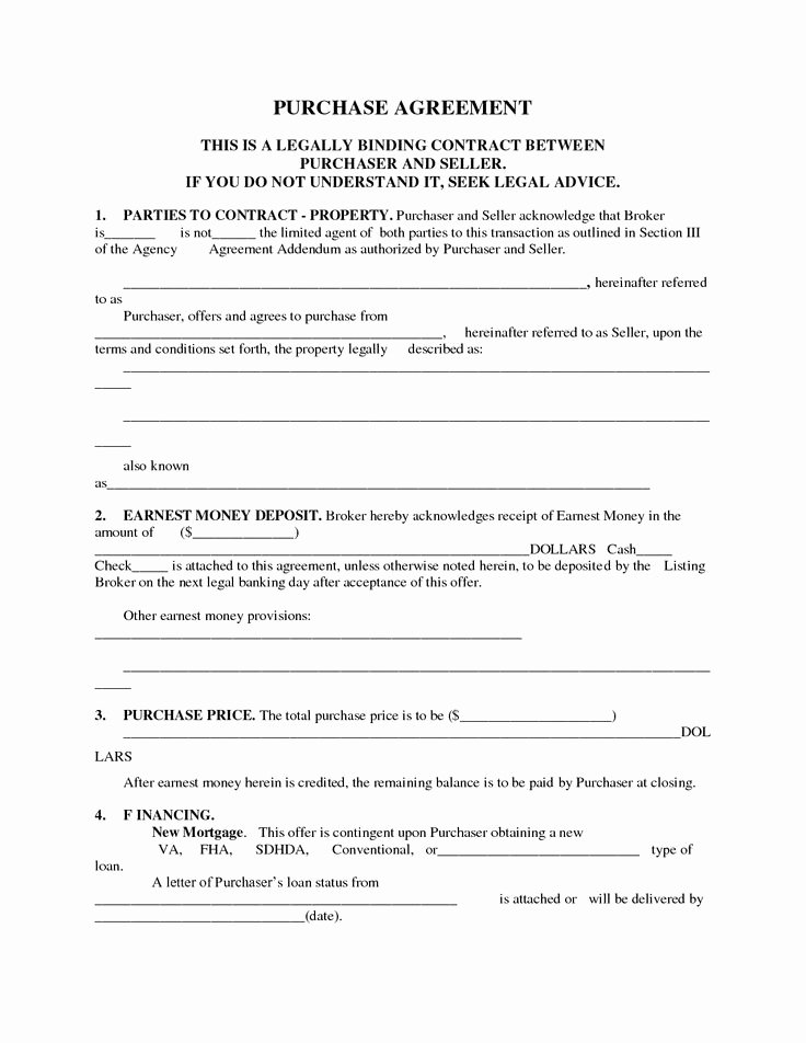 Free Purchase Agreement Template New Printable Home Purchase Agreement