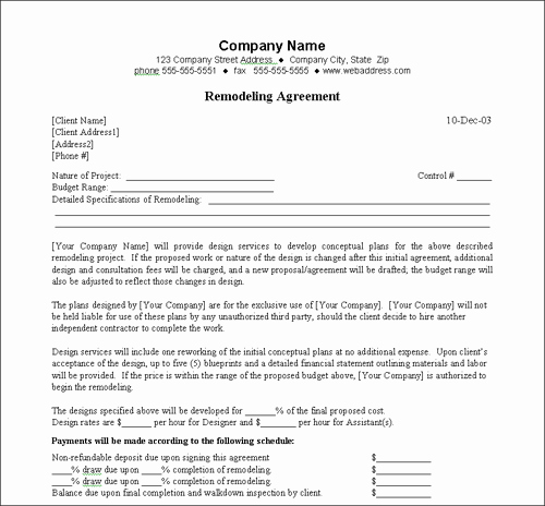 Free Remodeling Contract Template Inspirational Remodeling Agreement