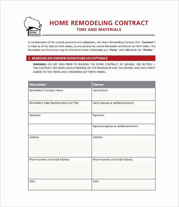 Free Remodeling Contract Template New 11 Home Remodeling Contract Templates to Download for Free