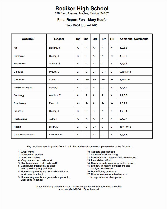 Free Report Card Template Unique Report Card Template 28 Free Word Excel Pdf Documents