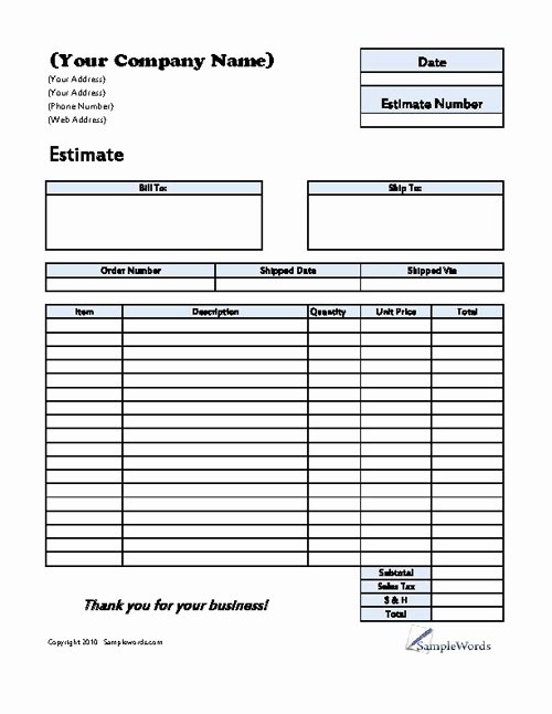 Free Roofing Estimate Template Inspirational Free Printable Blank Roofing Estimate forms