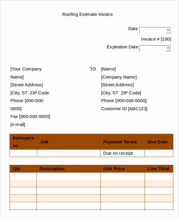Free Roofing Estimate Template New 6 Roofing Invoice Templates Free Sample Example format