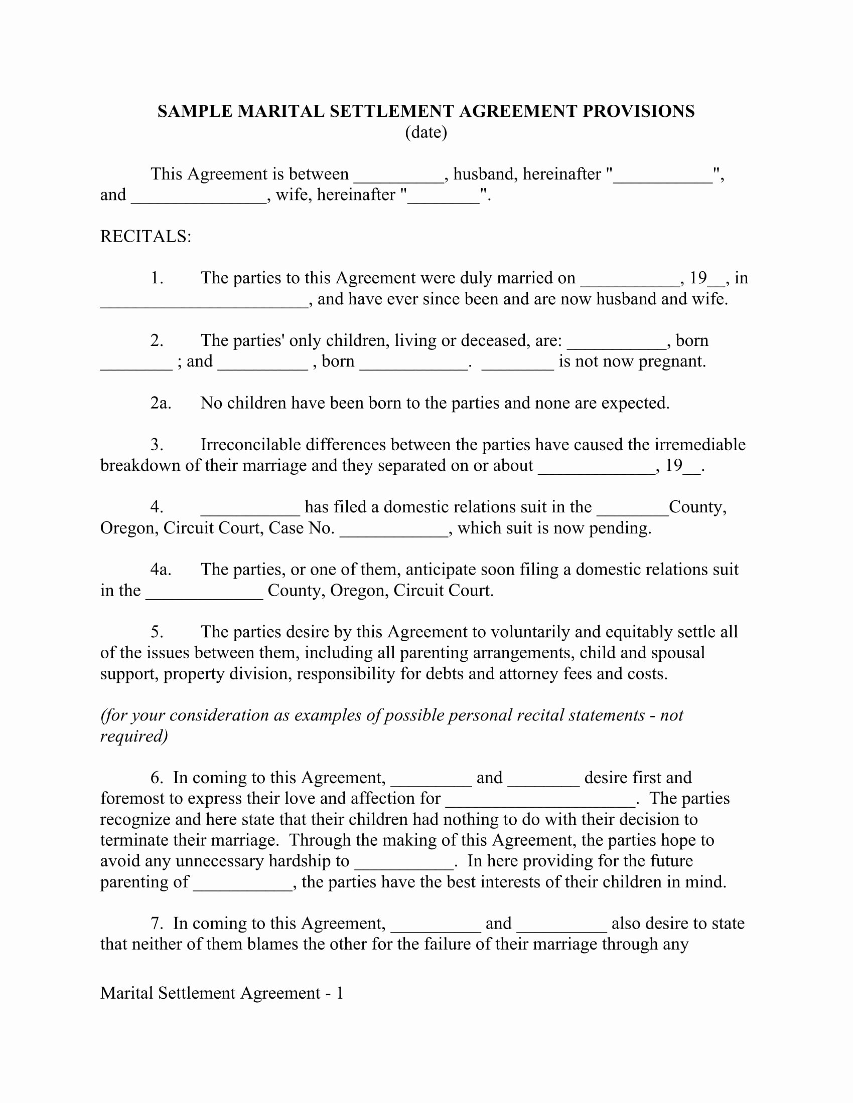 Free Separation Agreement Template Best Of 5 Marriage Agreement forms Prenuptial Agreement