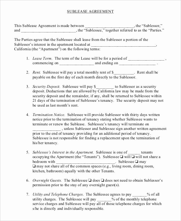 Free Sublease Agreement Template Elegant Sublease Agreement Template 10 Free Word Pdf Documents