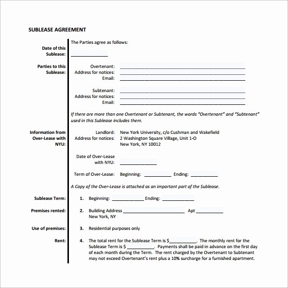 Free Sublease Agreement Template Luxury 23 Sample Free Sublease Agreement Templates to Download