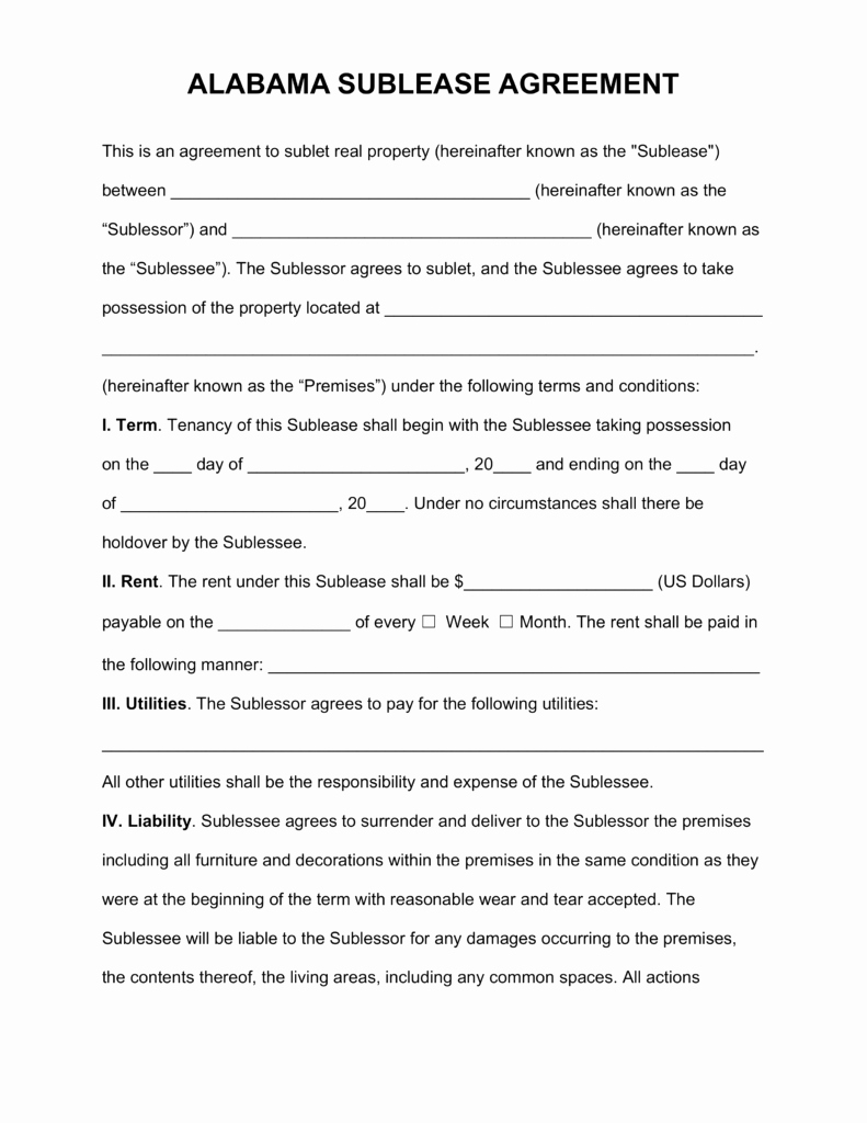 Free Sublease Agreement Template Luxury Free Alabama Sublease Agreement Template Pdf