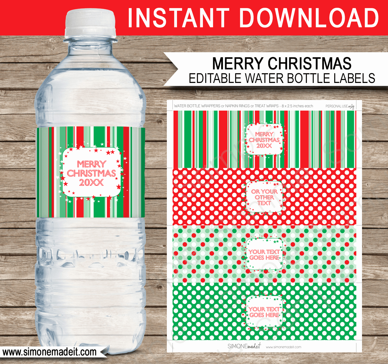 printable christmas water bottle labels