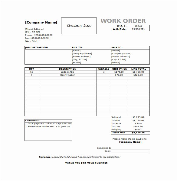 Free Work order Template Awesome Work order Template 23 Free Word Excel Pdf Document