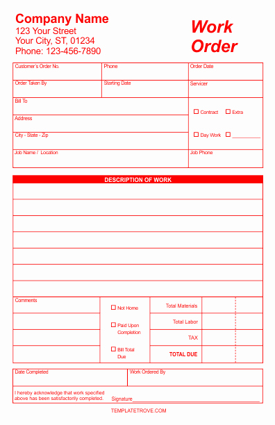 Free Work order Template New Work order forms