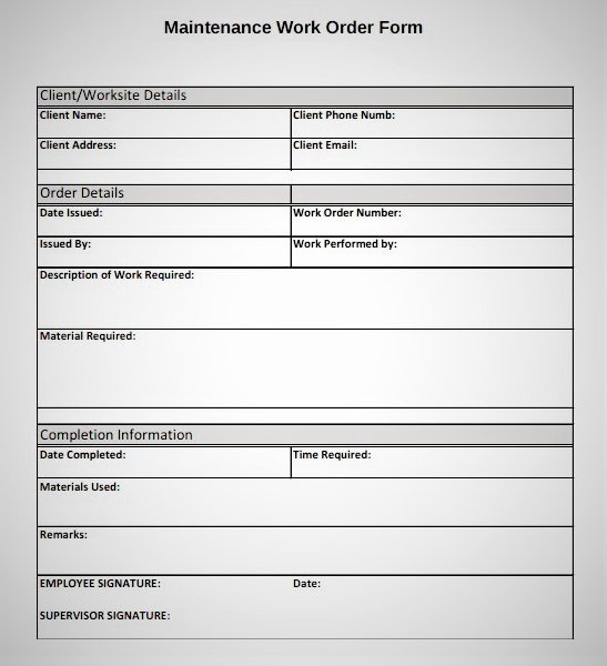 Free Work order Template Unique Printable Work order forms