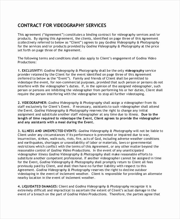 Freelance Video Contract Template Best Of Videography Contract Template Templates Data