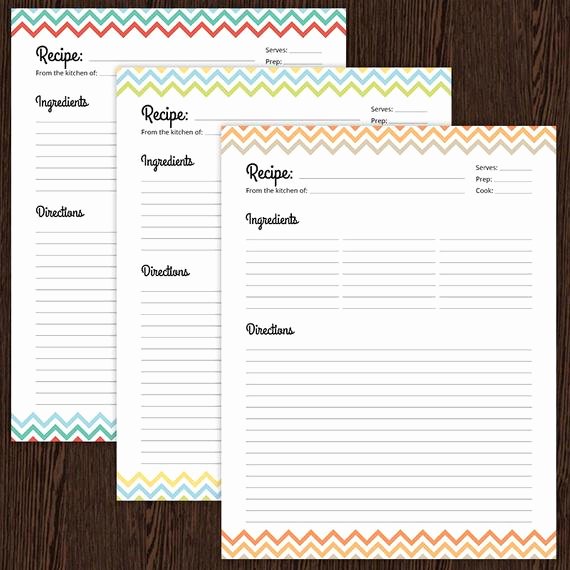 Full Page Recipe Template Best Of Recipe Card Full Page Colourful Chevron Fillable