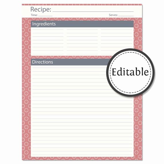 Full Page Recipe Template Fresh Recipe Card Full Page Fillable Instant