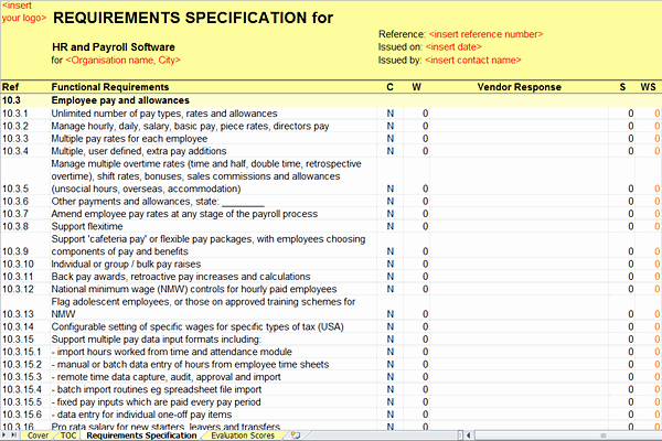 Functional Requirements Template Excel Beautiful Screen Shots Of the Hr and Payroll Rfi Rfp Template