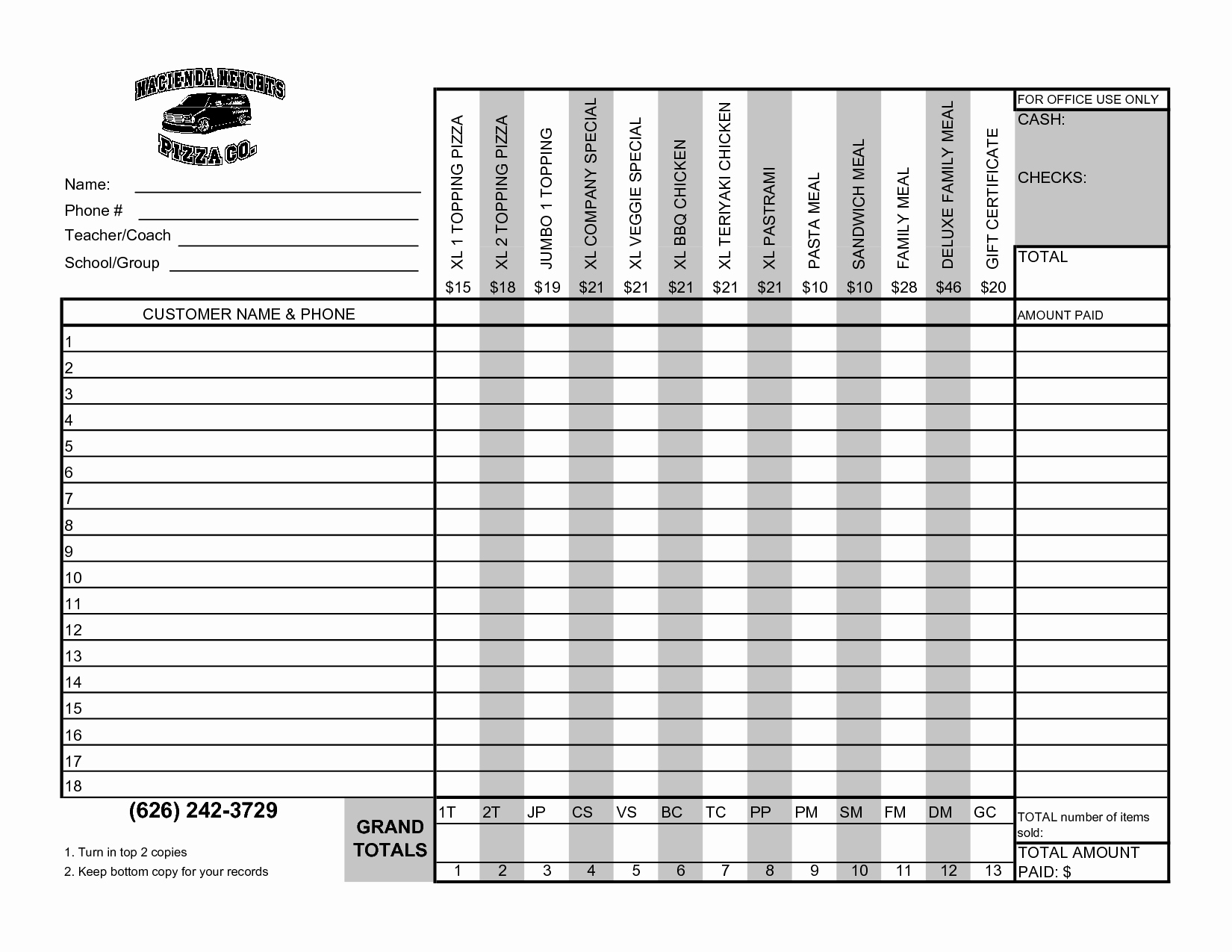 post blank fundraiser order forms