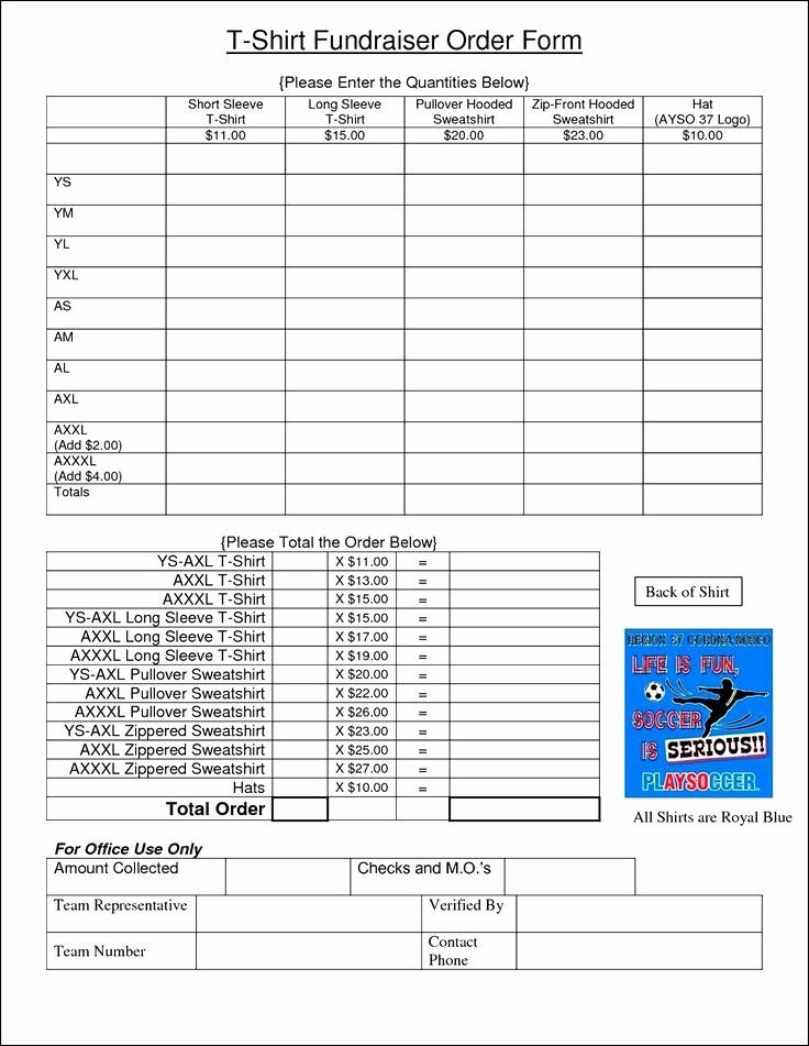 Fundraiser form Template Free Inspirational T Shirt Fundraiser order form Template