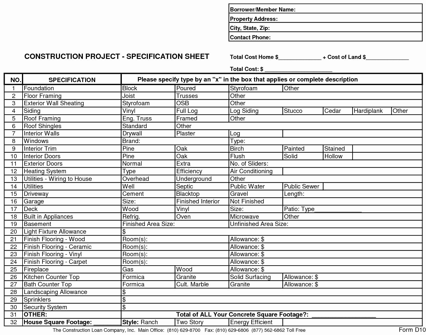General Contractor Checklist Template Elegant New Home Construction Bid Sheet Building