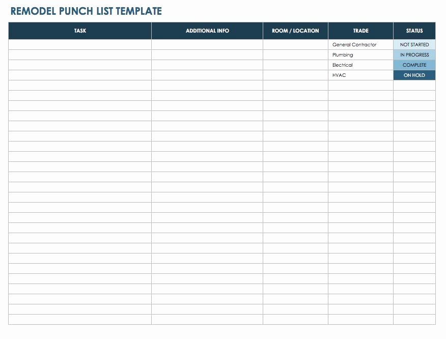 General Contractor Checklist Template Lovely Free Punch List Templates
