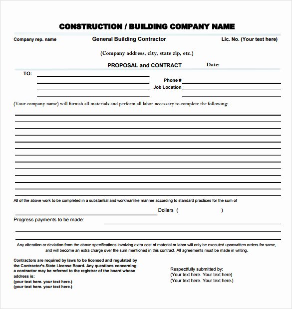 General Contractor Proposal Template Fresh General Contractor Proposal Template Sample Contractor