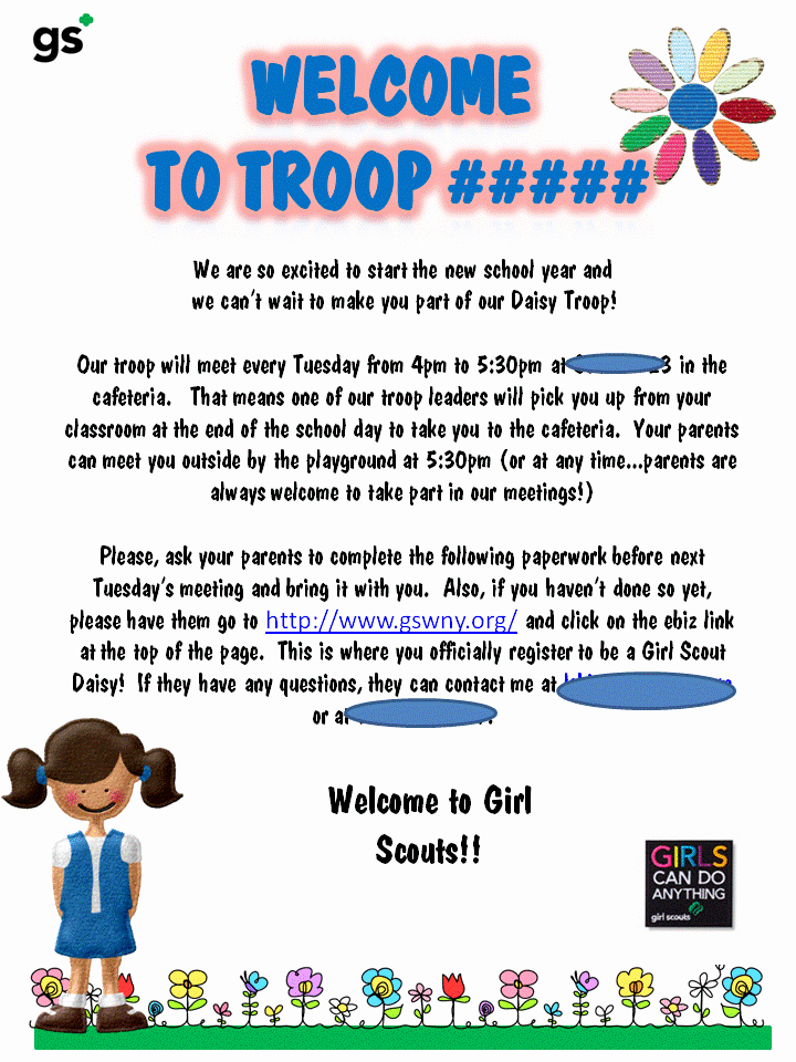 Girl Scout Flyer Template Unique Wel E Letter Daisy Girl Scouts Given to Girls the First