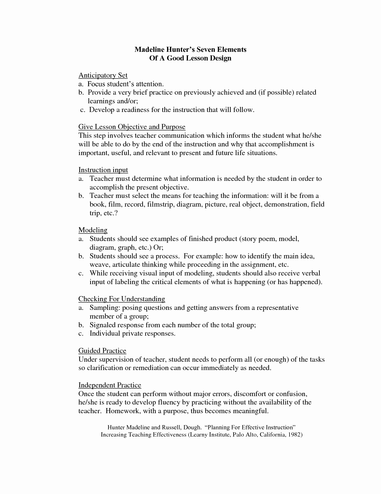 Google Lesson Plan Template Beautiful Madeline Hunter Lesson Plan format Template Google