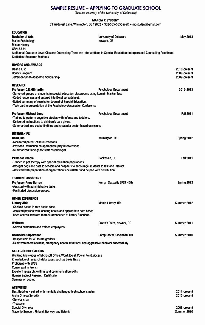 Grad School Resume Template Unique Academic Resume Template for Graduate School Free