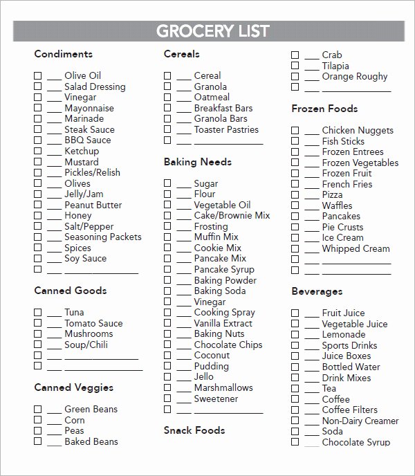 Grocery List Template Word Beautiful Sample Grocery List Template 9 Free Documents In Word