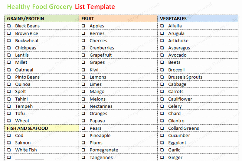 Grocery List Template Word Elegant Healthy Food Grocery List Template Word Dotxes