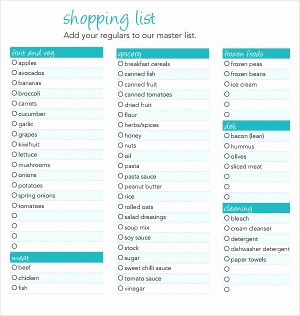 Grocery List Template Word Fresh 7 Shopping List Templates Excel Pdf formats
