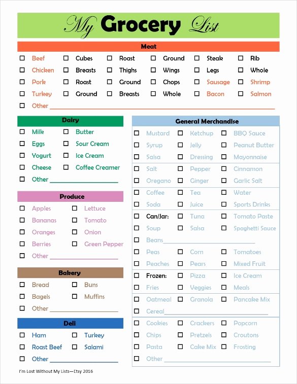 Grocery List Template Word Fresh Grocery Checklist Template – 11 Free Word Excel Pdf
