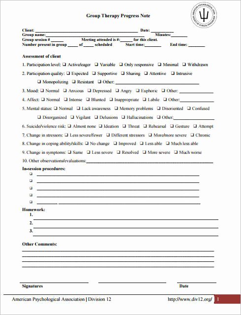 Group therapy Notes Template Best Of Psychotherapy Progress Note Template Pdf