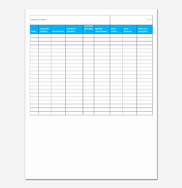 Guest List Template Excel Beautiful Guest List Template 22 for Word Excel Pdf format