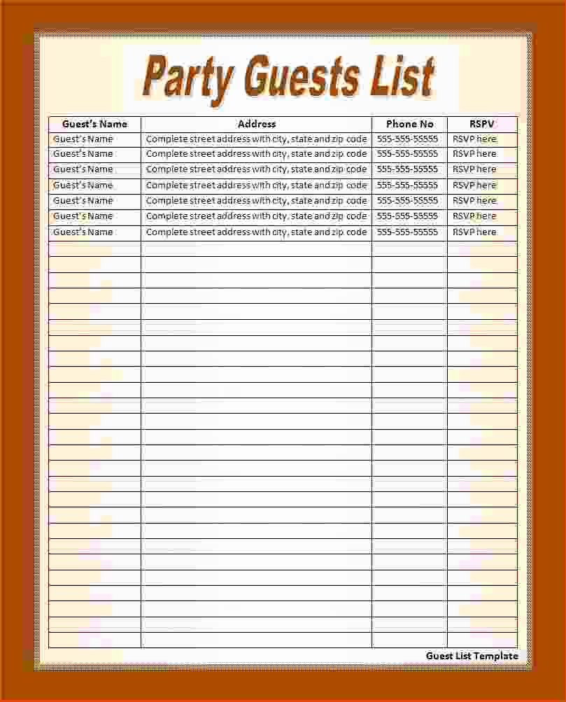 Guest List Template Excel Fresh 8 Guest List Template Bookletemplate