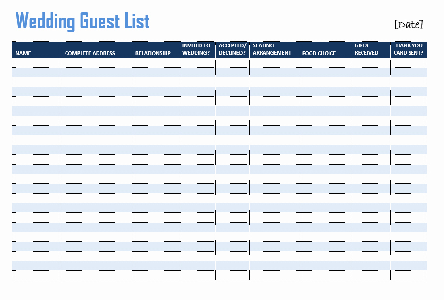 Guest List Template Excel Luxury Wedding Guest List Template format Example