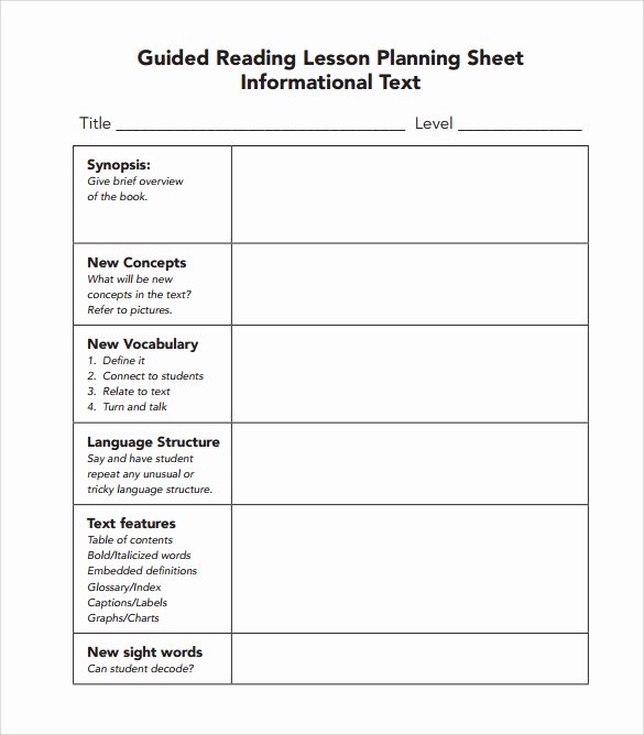 Guided Reading Template Pdf Fresh Sample Guided Reading Lesson Plan Template – 9 Free