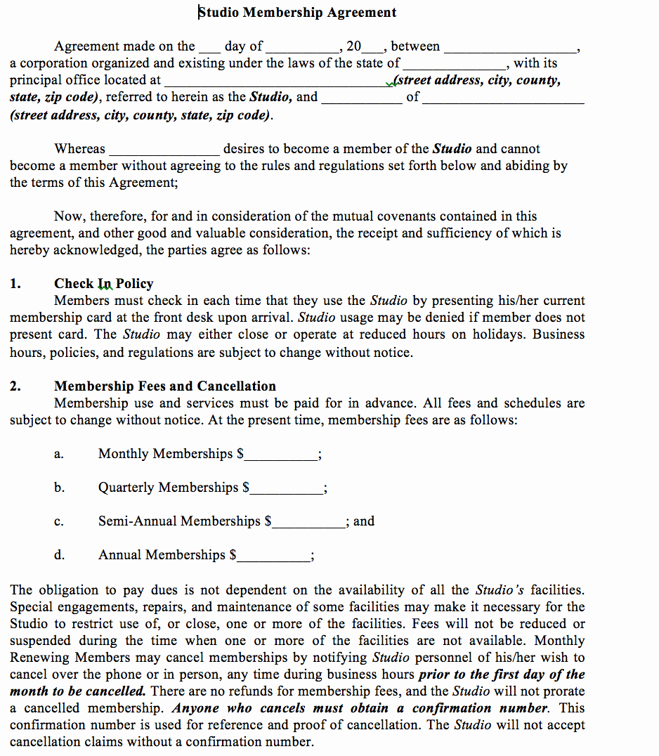 Gym Membership Agreement Template Inspirational bylaw Template Mughals