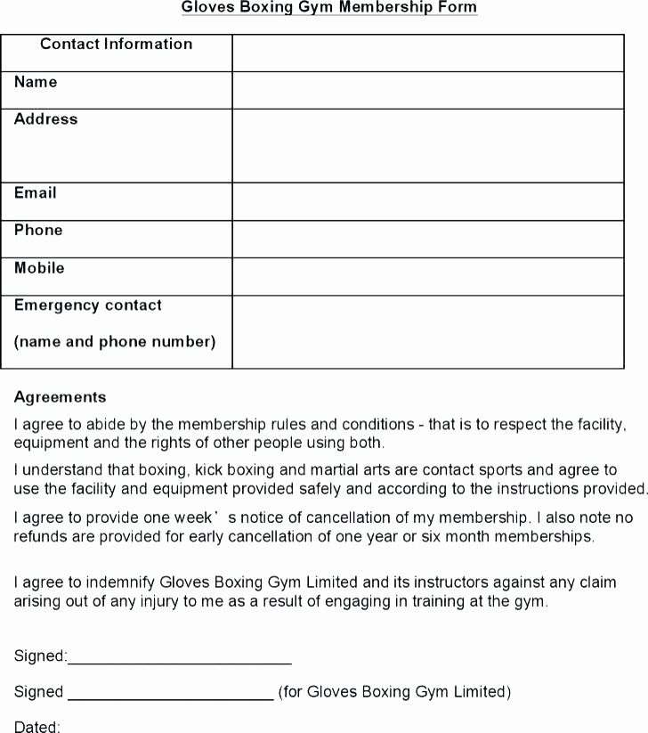 Gym Membership Contract Template Lovely Membership Contract Template social Club Application